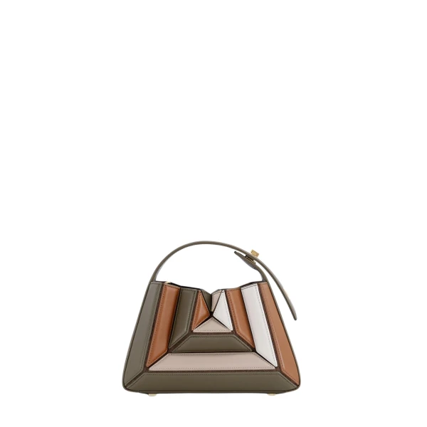 Mlouye Sera Mia - Camo Bag a Architectural Leather Handbag in Brown at Coveti Luxury