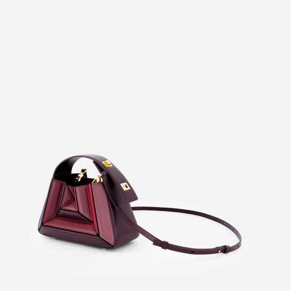 Mlouye Sera Mia - Cranberry Bag a Architectural Leather Handbag in Red at Coveti Luxury