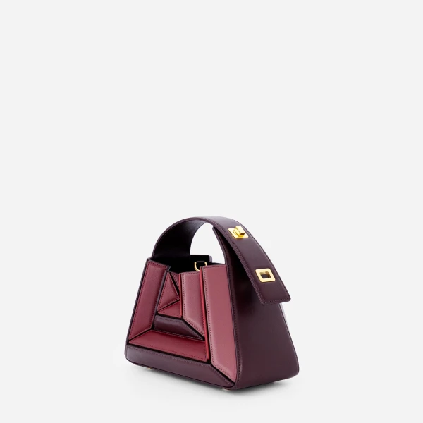 Mlouye Sera Mia - Cranberry Bag a Architectural Leather Handbag in Red at Coveti Luxury