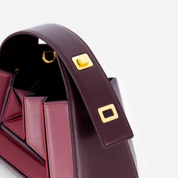Mlouye Sera Mia - Cranberry Bag a Architectural Leather Handbag in Red at Coveti Luxury