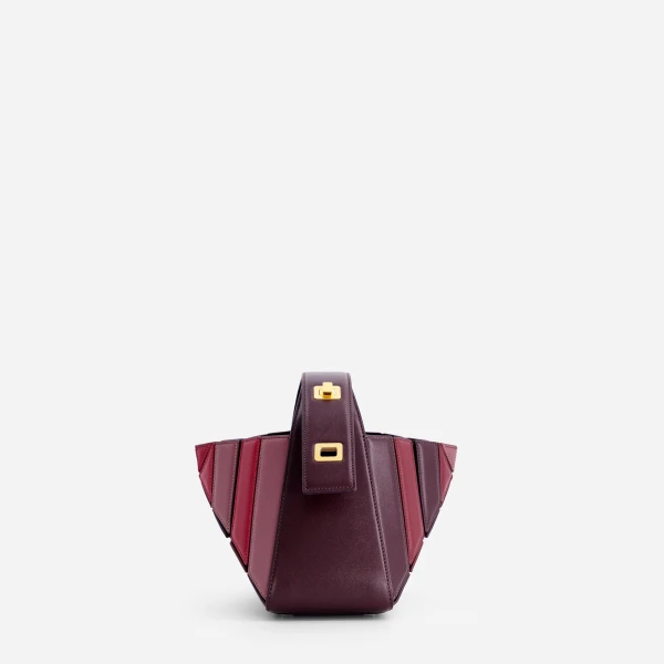 Mlouye Sera Mia - Cranberry Bag a Architectural Leather Handbag in Red at Coveti Luxury