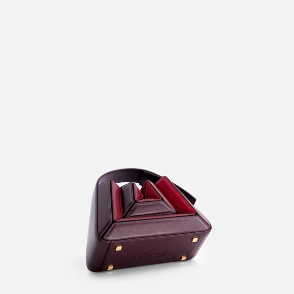 Mlouye Sera Mia - Cranberry Bag a Architectural Leather Handbag in Red at Coveti Luxury