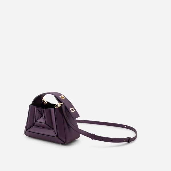 Mlouye Sera Mia - Dark Grapes Bag a Architectural Leather Handbag in Brown at Coveti Luxury