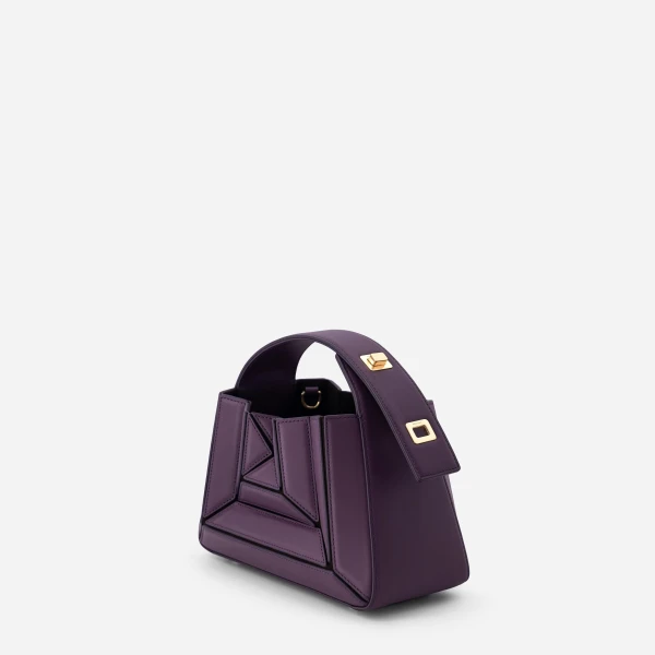 Mlouye Sera Mia - Dark Grapes Bag a Architectural Leather Handbag in Brown at Coveti Luxury