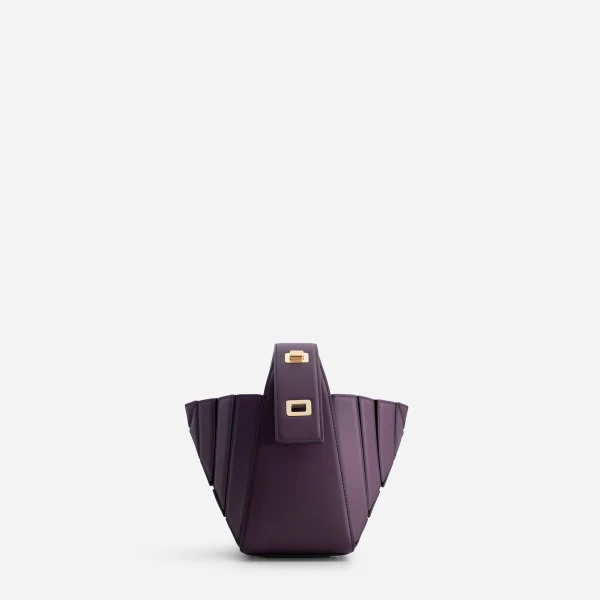 Mlouye Sera Mia - Dark Grapes Bag a Architectural Leather Handbag in Brown at Coveti Luxury