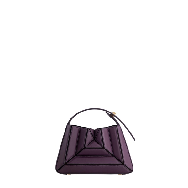 Mlouye Sera Mia - Dark Grapes Bag a Architectural Leather Handbag in Brown at Coveti Luxury