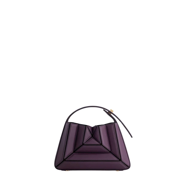 Mlouye Sera Mia - Dark Grapes Bag a Architectural Leather Handbag in Brown at Coveti Luxury