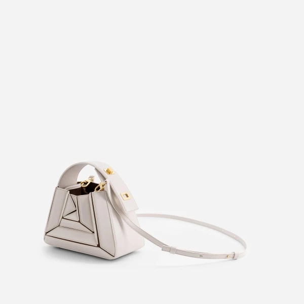 Mlouye Sera Mia - Dove Bag a Architectural Leather Handbag in White at Coveti Luxury