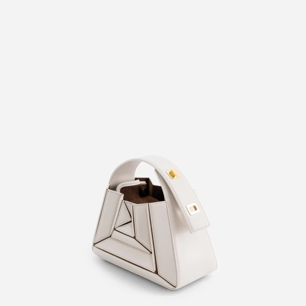 Mlouye Sera Mia - Dove Bag a Architectural Leather Handbag in White at Coveti Luxury