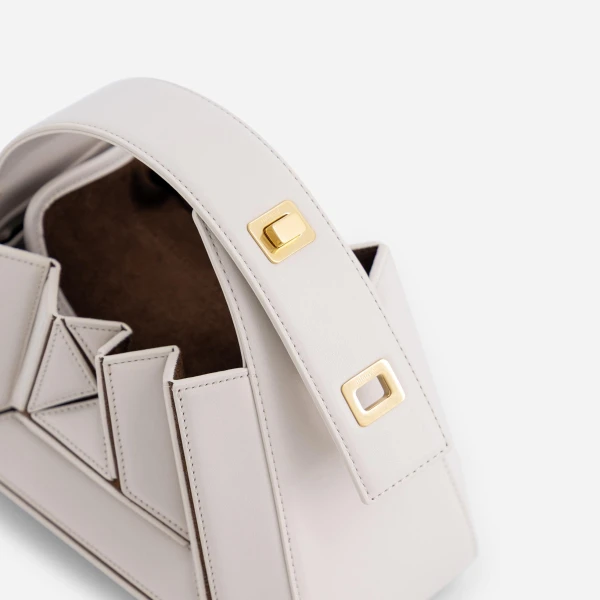 Mlouye Sera Mia - Dove Bag a Architectural Leather Handbag in White at Coveti Luxury