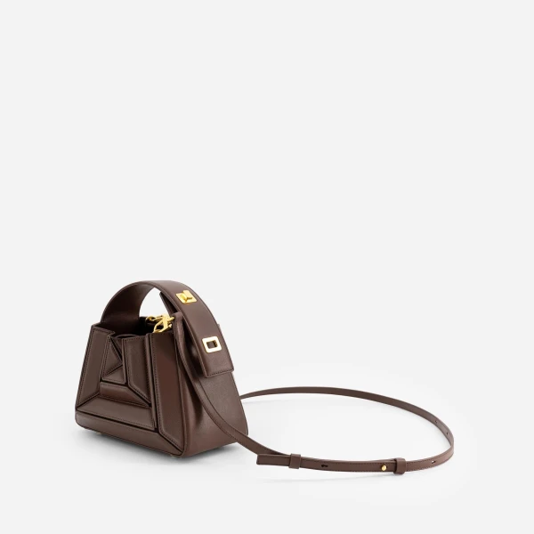 Mlouye Sera Mia - Espresso Bag a Architectural Leather Handbag in Brown at Coveti Luxury