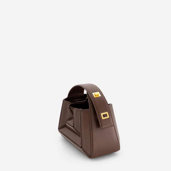 Mlouye Sera Mia - Espresso Bag a Architectural Leather Handbag in Brown at Coveti Luxury