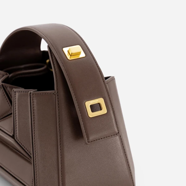 Mlouye Sera Mia - Espresso Bag a Architectural Leather Handbag in Brown at Coveti Luxury