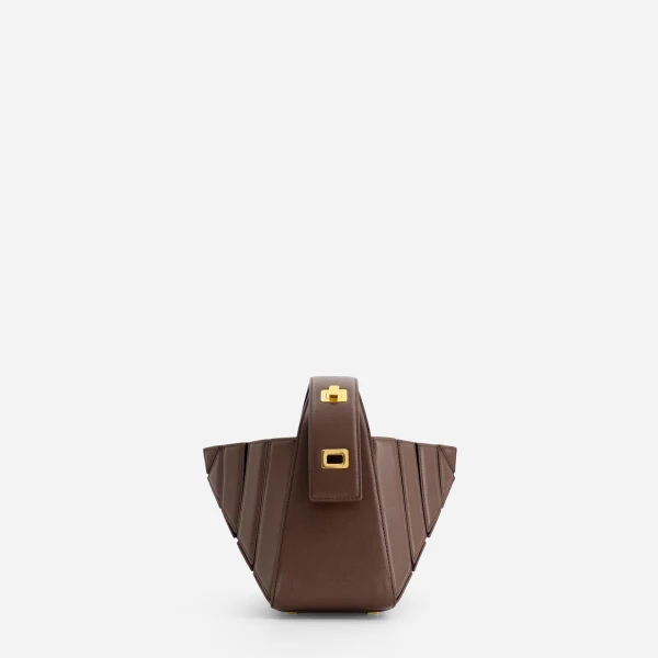 Mlouye Sera Mia - Espresso Bag a Architectural Leather Handbag in Brown at Coveti Luxury