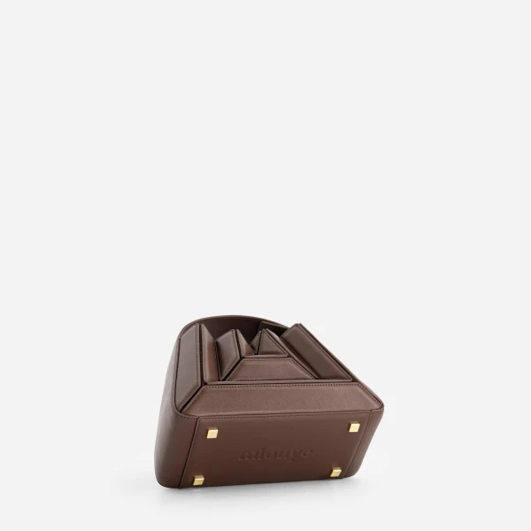 Mlouye Sera Mia - Espresso Bag a Architectural Leather Handbag in Brown at Coveti Luxury