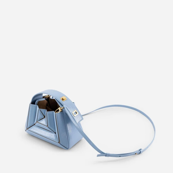 Mlouye Sera Mia - Mermaid Blue Bag a Architectural Leather Handbag in Blue at Coveti Luxury