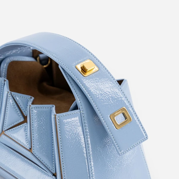 Mlouye Sera Mia - Mermaid Blue Bag a Architectural Leather Handbag in Blue at Coveti Luxury