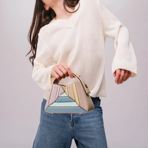 Mlouye Sera Mia - Naplak Bordeaux Bag a Architectural Leather Handbag in Red at Coveti Luxury