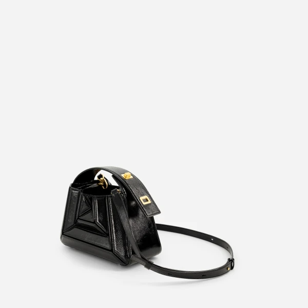 Mlouye Sera Mia - Naplak Black Bag a Architectural Leather Handbag in Black at Coveti Luxury