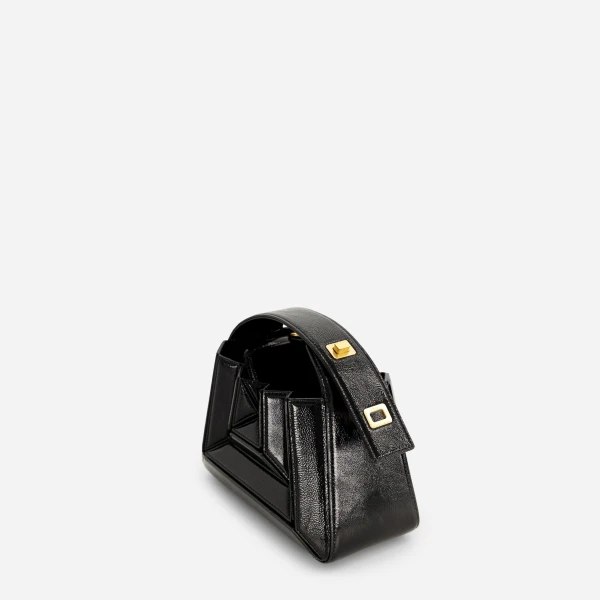 Mlouye Sera Mia - Naplak Black Bag a Architectural Leather Handbag in Black at Coveti Luxury