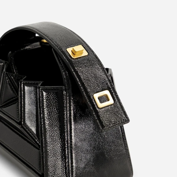 Mlouye Sera Mia - Naplak Black Bag a Architectural Leather Handbag in Black at Coveti Luxury