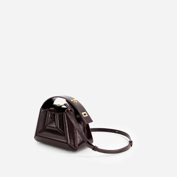 Mlouye Sera Mia - Naplak Bordeaux Bag a Architectural Leather Handbag in Red at Coveti Luxury