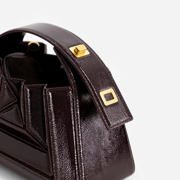 Mlouye Sera Mia - Naplak Bordeaux Bag a Architectural Leather Handbag in Red at Coveti Luxury