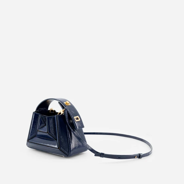 Mlouye Sera Mia - Naplak Navy Bag a Architectural Leather Handbag in Blue at Coveti Luxury