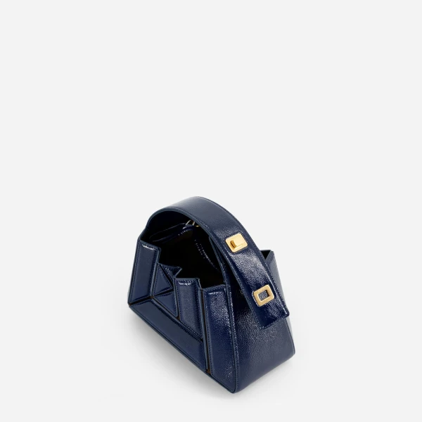 Mlouye Sera Mia - Naplak Navy Bag a Architectural Leather Handbag in Blue at Coveti Luxury
