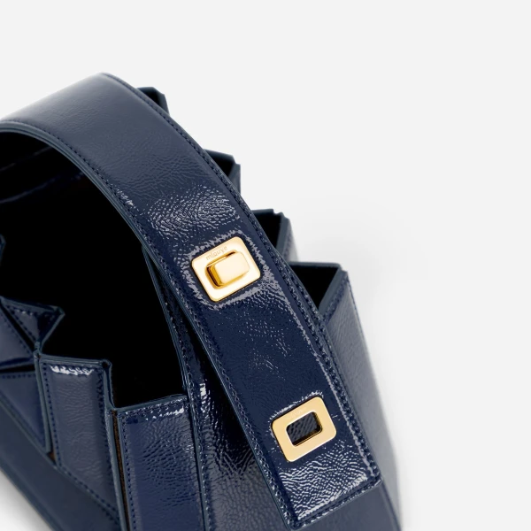 Mlouye Sera Mia - Naplak Navy Bag a Architectural Leather Handbag in Blue at Coveti Luxury
