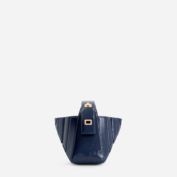 Mlouye Sera Mia - Naplak Navy Bag a Architectural Leather Handbag in Blue at Coveti Luxury