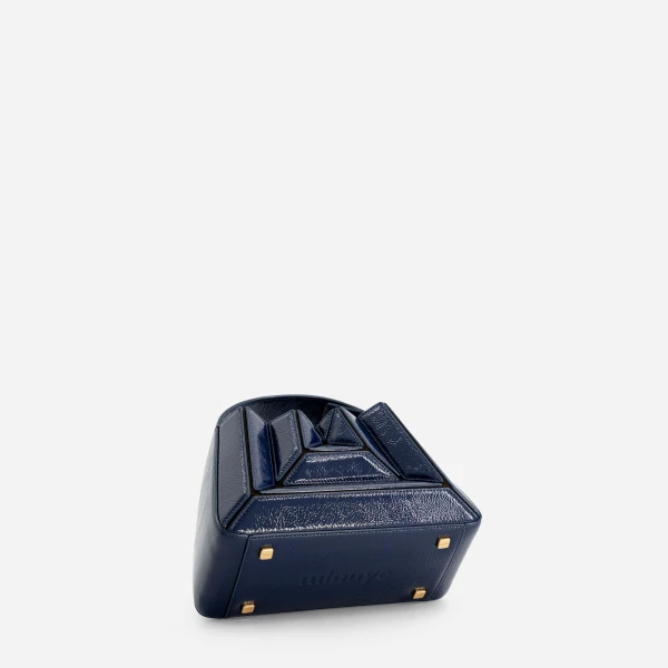 Mlouye Sera Mia - Naplak Navy Bag a Architectural Leather Handbag in Blue at Coveti Luxury
