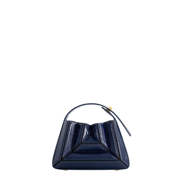 Mlouye Sera Mia - Naplak Navy Bag a Architectural Leather Handbag in Blue at Coveti Luxury