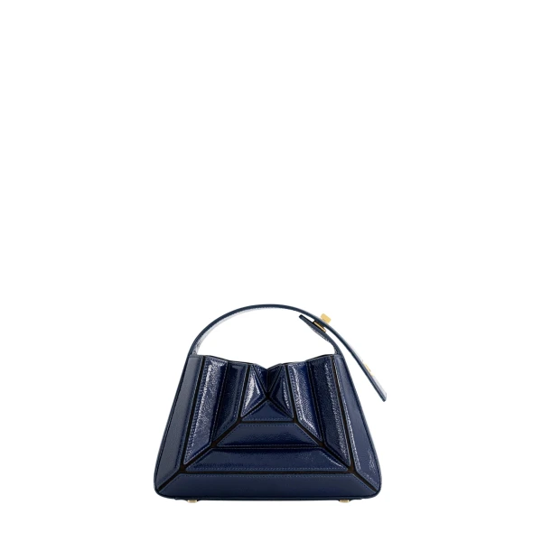 Mlouye Sera Mia - Naplak Navy Bag a Architectural Leather Handbag in Blue at Coveti Luxury