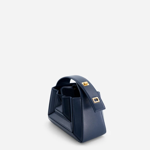 Mlouye Sera Mia - Navy Bag a Architectural Leather Handbag in Blue at Coveti Luxury
