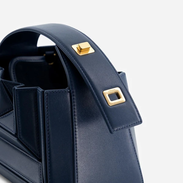 Mlouye Sera Mia - Navy Bag a Architectural Leather Handbag in Blue at Coveti Luxury