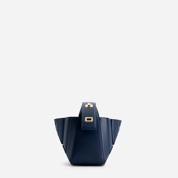 Mlouye Sera Mia - Navy Bag a Architectural Leather Handbag in Blue at Coveti Luxury