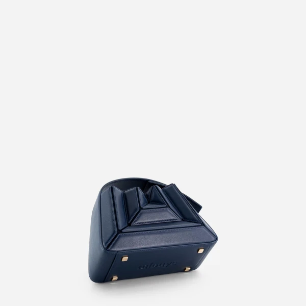 Mlouye Sera Mia - Navy Bag a Architectural Leather Handbag in Blue at Coveti Luxury