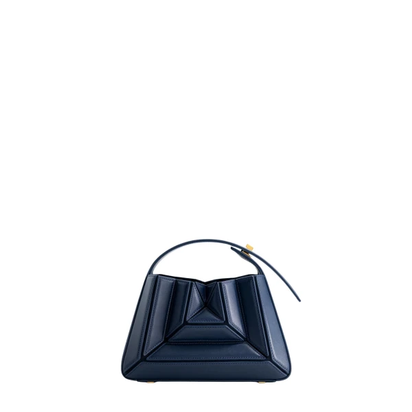 Mlouye Sera Mia - Navy Bag a Architectural Leather Handbag in Blue at Coveti Luxury