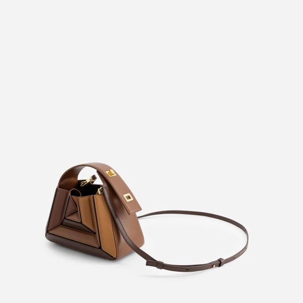 Mlouye Sera Mia - Praline Bag a Architectural Leather Handbag in Brown at Coveti Luxury