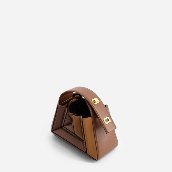 Mlouye Sera Mia - Praline Bag a Architectural Leather Handbag in Brown at Coveti Luxury
