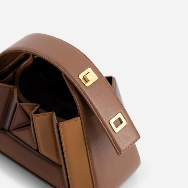 Mlouye Sera Mia - Praline Bag a Architectural Leather Handbag in Brown at Coveti Luxury