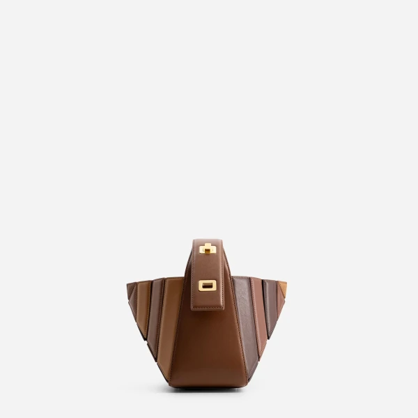 Mlouye Sera Mia - Praline Bag a Architectural Leather Handbag in Brown at Coveti Luxury