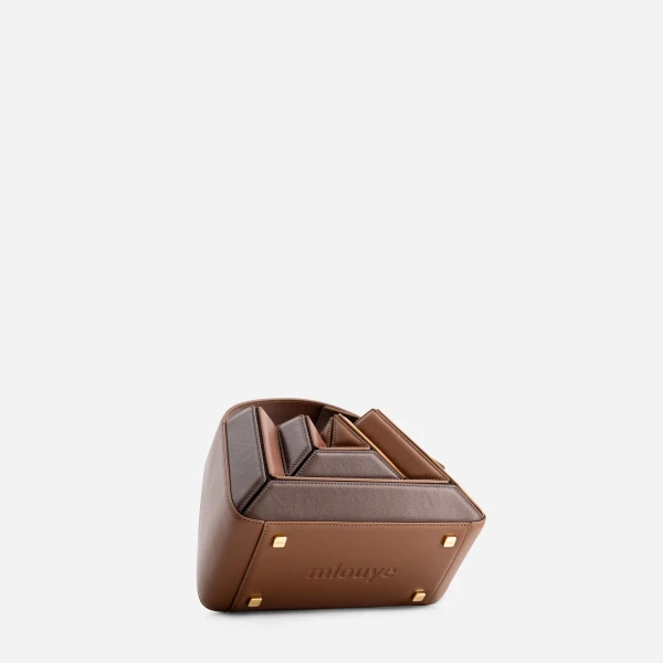 Mlouye Sera Mia - Praline Bag a Architectural Leather Handbag in Brown at Coveti Luxury