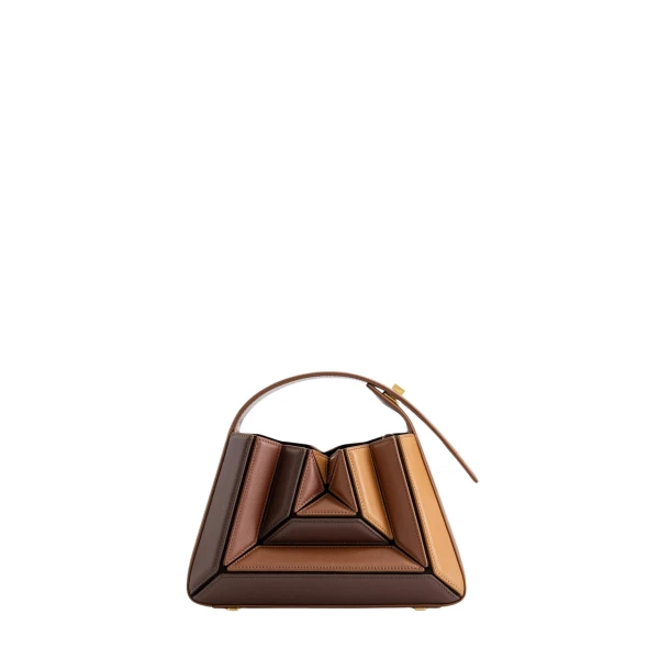 Mlouye Sera Mia - Praline Bag a Architectural Leather Handbag in Brown at Coveti Luxury
