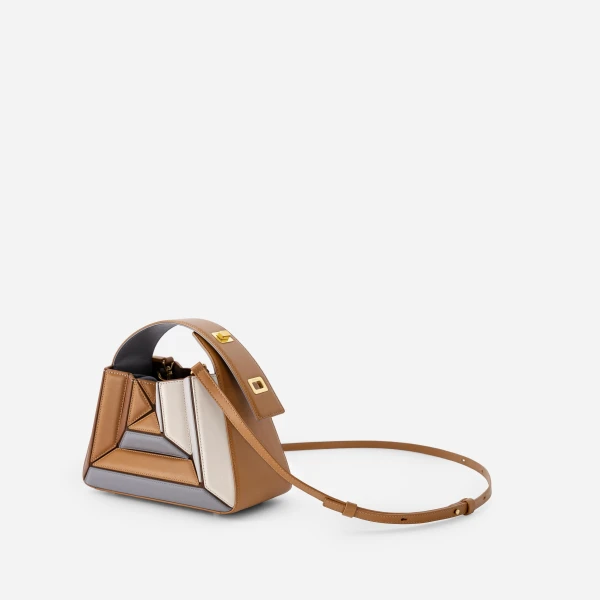 Mlouye Sera Mia - Rusty Bag a Architectural Leather Handbag in Multicolour at Coveti Luxury