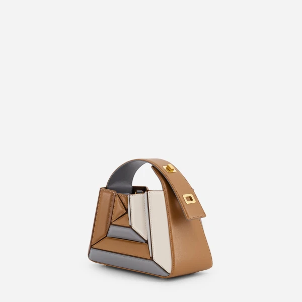 Mlouye Sera Mia - Rusty Bag a Architectural Leather Handbag in Multicolour at Coveti Luxury