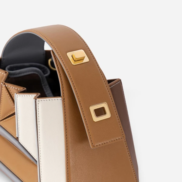 Mlouye Sera Mia - Rusty Bag a Architectural Leather Handbag in Multicolour at Coveti Luxury