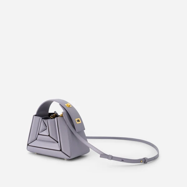 Mlouye Sera Mia - Smoky Plum Bag a Architectural Leather Handbag in Purple at Coveti Luxury