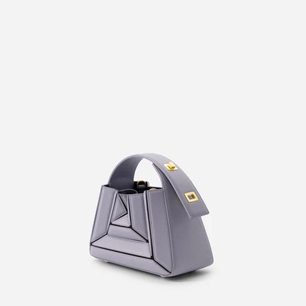 Mlouye Sera Mia - Smoky Plum Bag a Architectural Leather Handbag in Purple at Coveti Luxury